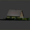 Cartoon Style House With Yellow Exterior Red Roof And Green Lawn Pathway Trimmed Hedges