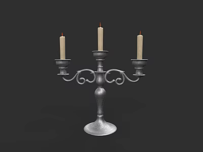 Classic Metal Candelabra With Three Candles And Curved Decorative Arms 3d model