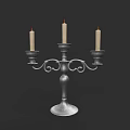 Classic Metal Candelabra With Three Candles And Curved Decorative Arms