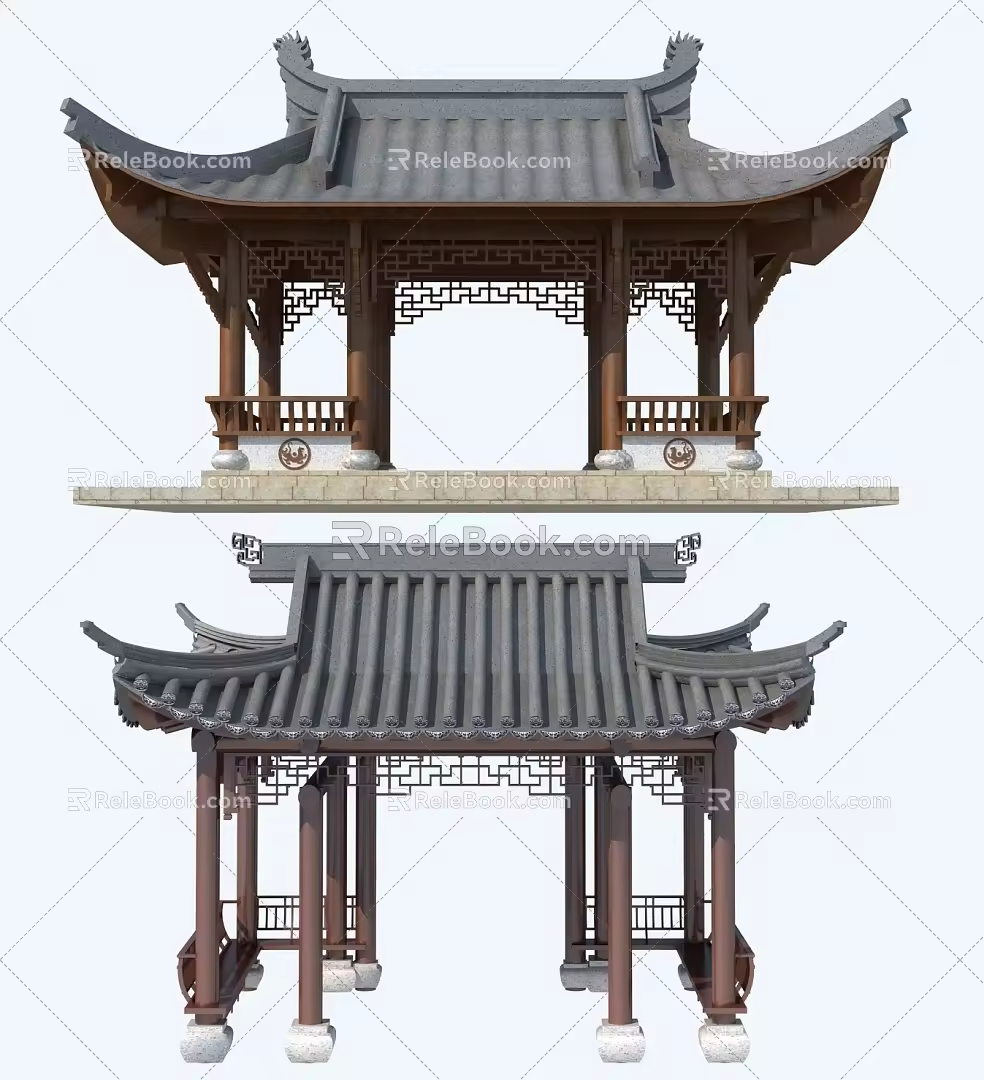 pavilion stone pavilion scenery pavilion leisure pavilion 3d model