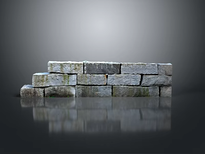 Natural Stone And Wood Outdoor Structure With Weathered Surface And Mossy Reflections 3d model