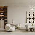 Modern Dining and Living Room Interior Design with Wine Cabinet White Sofa and Decorative Painting