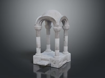 Gray Stone Architectural Structure With Arched Top Columns And Textured Pedestal Base 3d model
