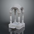 Gray Stone Architectural Structure With Arched Top Columns And Textured Pedestal Base 3d model