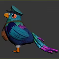 Colorful Flying Bird With Blue Hat Orange Beak Feet And Purple Backpack