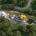 Children's Play Area Design With Green Trees Grassland And Colorful Play Structures