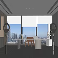 Modern Public Office Space Interior With Desk Chair Ring Lights And City View