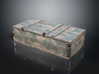 Vintage Wooden Trunk With Worn Surface Metal Clasps And Green Wood Tones Design 3d model