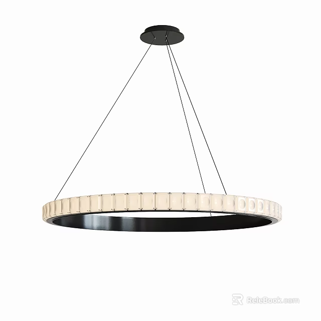 Modern Circular Pendant Light With White Shade And Black Frame Design 3d model