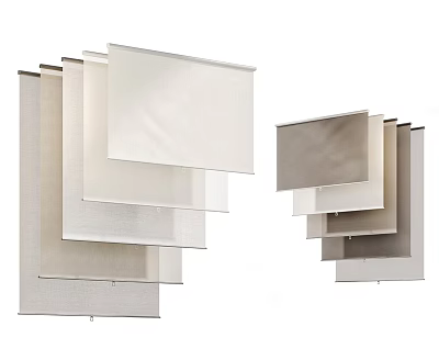 Modern Layered Curtains With Sheer Linen And Different Textured Fabric Panels 3d model