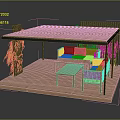 Modern Outdoor Wooden Gazebo With Sofa Coffee Table And Black Pillars