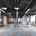 Spacious Aerial Yoga Fitness Studio With Hanging Hammocks Yoga Balls And Blue Mats