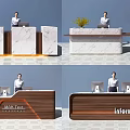 Elegant Modern Reception Desk With Marble Top Wooden Frame And Potted Plant