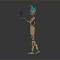 3D Rendered Sci Fi Game Character With Brown Blue Mechanical Armor And Blue Tablet