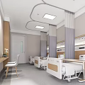 Modern Hospital Ward Interior With White Beds TV Curtains And Ceiling Lights