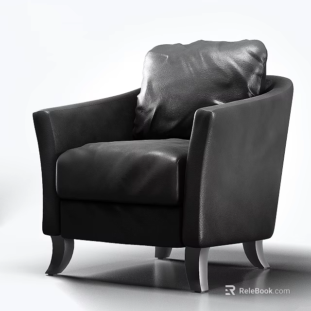 Black Leather Single Sofa With Modern Design Armrest And Metal Legs 3d model 