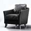 Black Leather Single Sofa With Modern Design Armrest And Metal Legs
