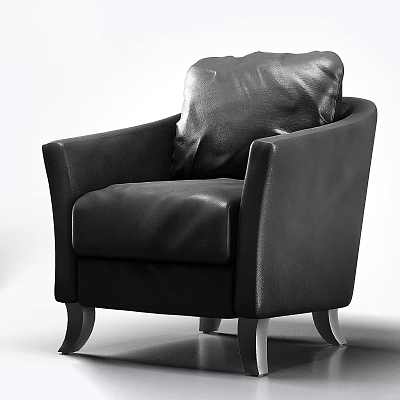 Black Leather Single Sofa With Modern Design Armrest And Metal Legs 3d model