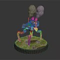 Mechanical Character And Creature Model With Four Legs Smoke On Grass Base 3d model