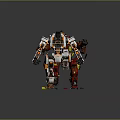 Red Robot With Yellow Components Fighting White Robot Having Orange Parts And Debris On Ground
