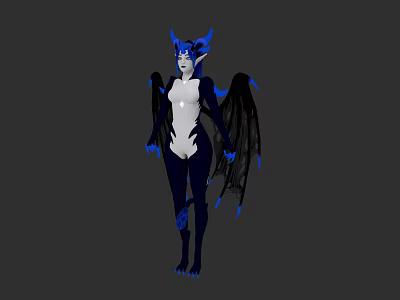 Fantasy Character Design of Mythical Creature With Blue Horns White Body and Black Wings 3d model