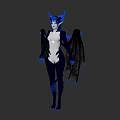 Fantasy Character Design of Mythical Creature With Blue Horns White Body and Black Wings
