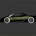 Green Convertible Sports Car With Rear Spoiler Black Red Stripes And White Wheels