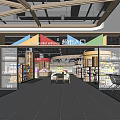 Modern Supermarket Department Store Interior With Entrance Wooden Decor Shopping Carts And Shelves
