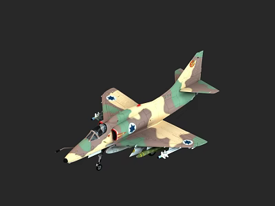 Military Camouflage Fighter Jet With Attached Weapons Cockpit And Dark Backdrop 3d model
