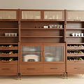 Natural Brown Wooden Sideboard With Multiple Compartments Drawers And Open Shelves