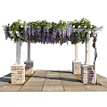 Beautiful Pergola With Green Vines Purple Flowers White Columns Red Brick Bases And Stone Floor