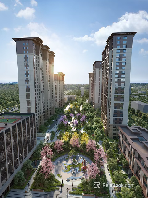 High Rise Residential Buildings In Modern Community With Lush Greenery And Sunlit Surroundings 3d model 