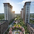 High Rise Residential Buildings In Modern Community With Lush Greenery And Sunlit Surroundings