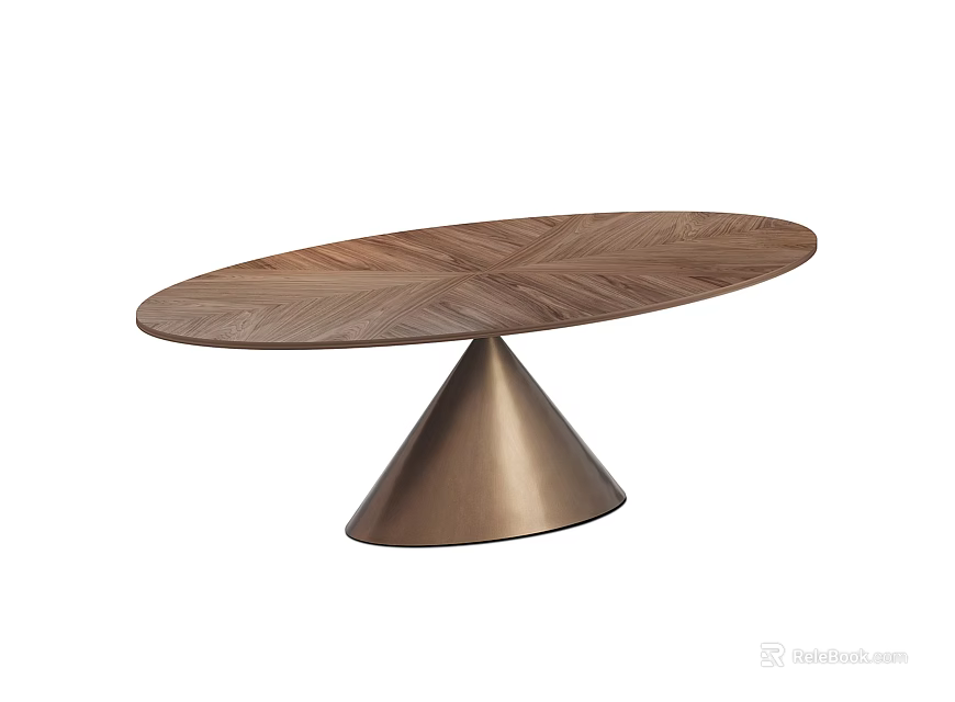 Modern Wooden Dining Table With Textured Tabletop And Metal Cone Base 3d model 