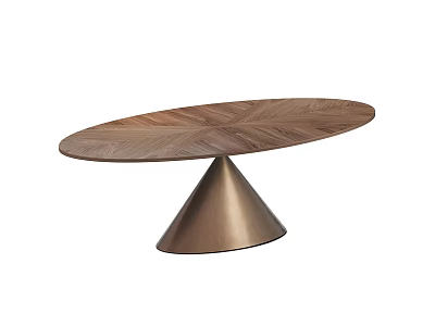 Modern Wooden Dining Table With Textured Tabletop And Metal Cone Base 3d model