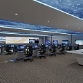 Modern Security Control Room with Multiple Monitor Screens Control Desks and Ergonomic Chairs