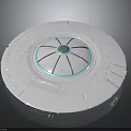 Futuristic Character Operating Transparent Circular Device With Blue Ring And Geometric Patterns 3d model