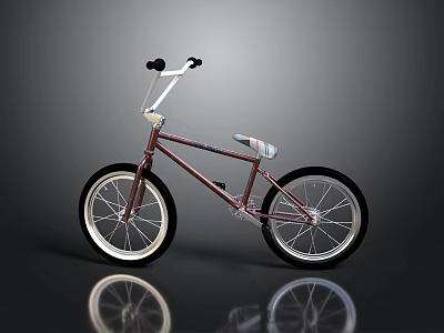 Maroon BMX Bicycle With Metallic Frame White Rims Black Tires And High Handlebars 3d model