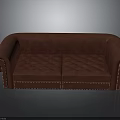 Classic Red Leather Sofa With Tufted Design And Nailhead Trim Details