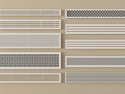 White Air Conditioner Vents with Various Grille Patterns and Decorative Designs 3d model
