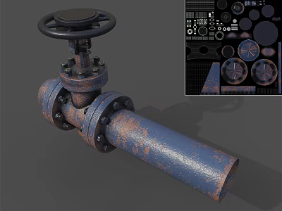 Rusty Blue Industrial Valve With Design Schematics And Components 3d model