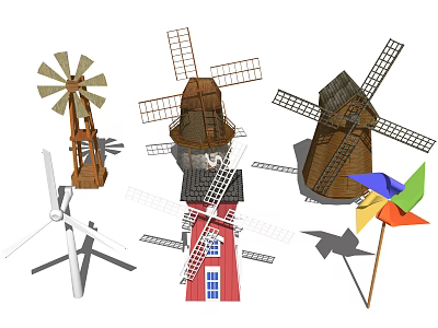 Various Windmill Architectural Structures With Different Designs And Style Features 3d model