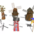 Various Windmill Architectural Structures With Different Designs And Style Features 3d model
