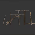 Traditional Wooden Equipment Set With Spiked Traps Rope Structures And Frames