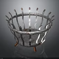 Rustic Metal Plant Container with Round Shape Radial Bars and Three Feet
