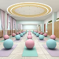 Fitness Studio With Neatly Arranged Yoga Balls On Colorful Yoga Mats