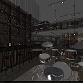 Stylish Bar Interior With Bar Counter Stools Drums Wine Racks And Hanging Lights