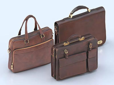 Brown Leather Bags Various Professional Briefcases And Handbags With Golden Hardware Classic Style 3d model