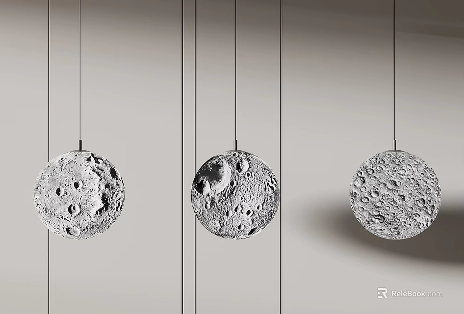 Modern Pendant Lights With Moon Like Cratered Texture Hanging In Minimalist Interior 3d model 