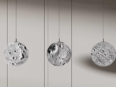Modern Pendant Lights With Moon Like Cratered Texture Hanging In Minimalist Interior 3d model